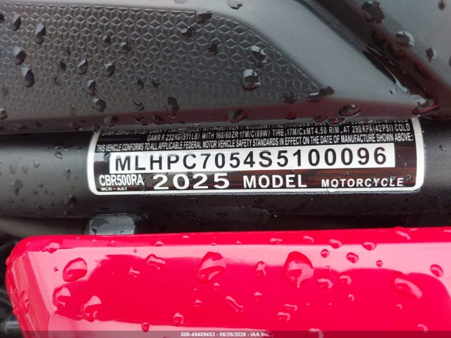45489453 :رقم المزاد ، MLHPC7054S5100096 vin ، 2025 Honda Cbr500 Ra مزاد بيع