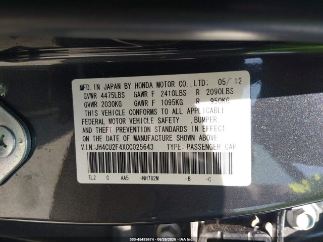 Aukcja sprzedaży 2012 Acura Tsx 2.4, vin: JH4CU2F4XCC025643, numer aukcji: 45489474