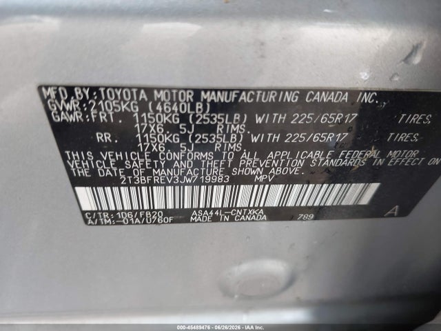Продаж на аукціоні авто 2018 Toyota Rav4 Le, vin: 2T3BFREV3JW719983, номер лоту: 45489476