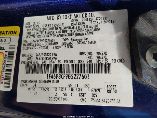 1FA6P8CF9G5227601 Ford Mustang Gt/gt Premium