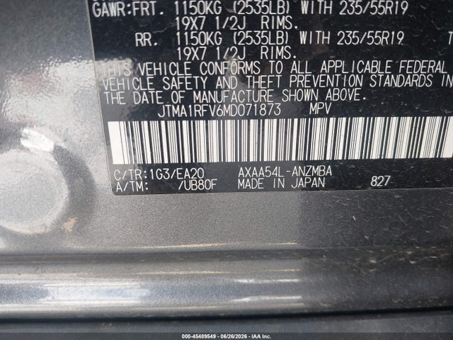 JTMA1RFV6MD071873 Toyota Rav4 Xle Premium
