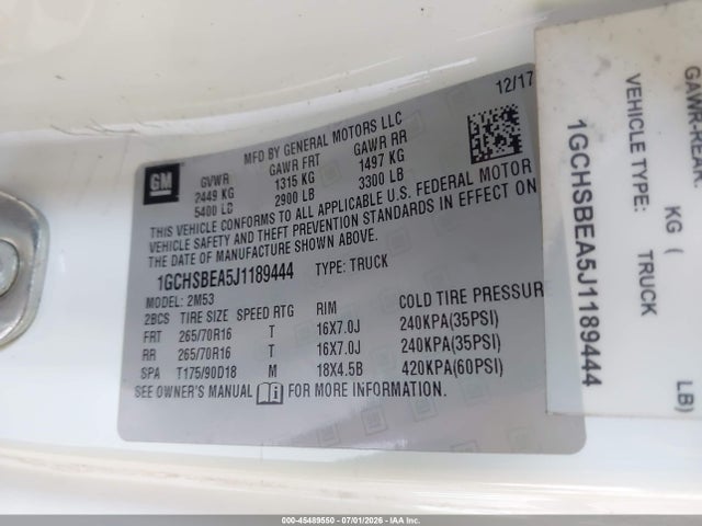 Chevrolet Colorado Wt 2018 1GCHSBEA5J1189444 Image 9