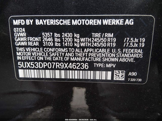 Продажа на аукционе авто 2024 Bmw X3 Xdrive30i, vin: 5UX53DP07R9X46236, номер лота: 45489564