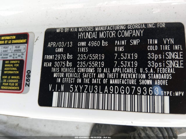 Продаж на аукціоні авто 2013 Hyundai Santa Fe Sport 2.0t, vin: 5XYZU3LA9DG079363, номер лоту: 45489603