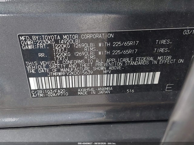 JTMRWRFV2KD015639 Toyota Rav4 Hybrid Xle