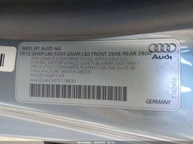 Продажа на аукционе авто 2012 Audi A7 3.0 Prestige, vin: WAU2GAFC6CN178835, номер лота: 45489631