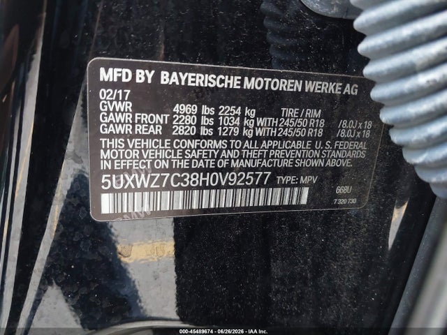2017 Bmw X3 Sdrive28i მანქანა იყიდება აუქციონზე, vin: 5UXWZ7C38H0V92577, აუქციონის ნომერი: 45489674