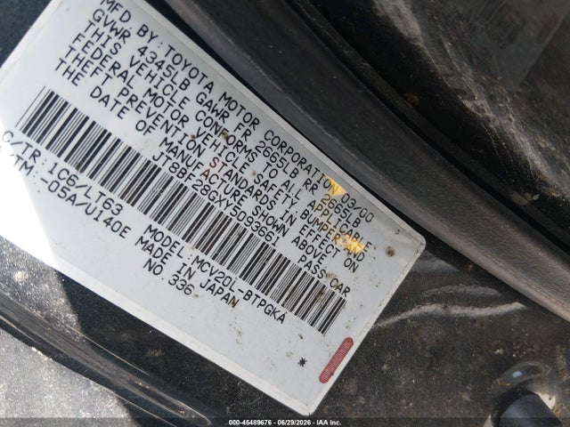 45489676 :رقم المزاد ، JT8BF28GXY5093661 vin ، 2000 Lexus Es 300 مزاد بيع