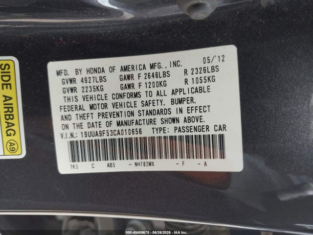 Продаж на аукціоні авто 2012 Acura Tl 3.7, vin: 19UUA9F53CA010656, номер лоту: 45489675