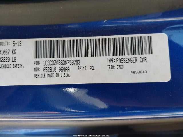 45489705 :رقم المزاد ، 1C3CDZAB6DN753793 vin ، 2013 Dodge Avenger Se مزاد بيع