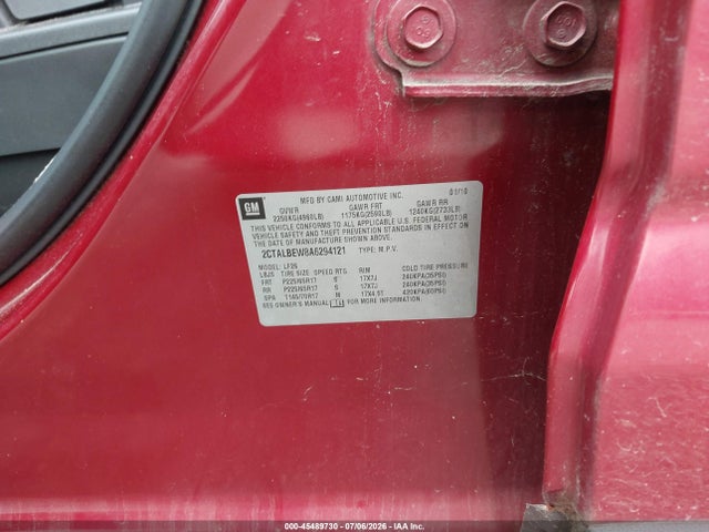 45489730 :رقم المزاد ، 2CTALBEW8A6294121 vin ، 2010 Gmc Terrain Sle-1 مزاد بيع