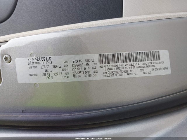 Aukcja sprzedaży 2017 Chrysler Pacifica Limited, vin: 2C4RC1GG5HR620108, numer aukcji: 45489749