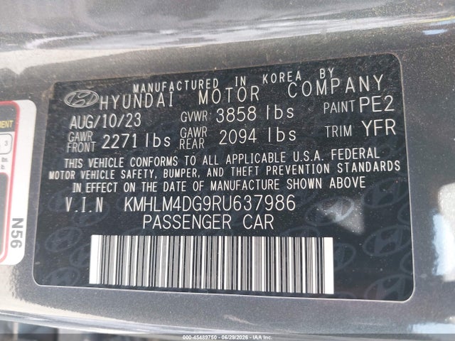 Продажа на аукционе авто 2024 Hyundai Elantra Sel, vin: KMHLM4DG9RU637986, номер лота: 45489750
