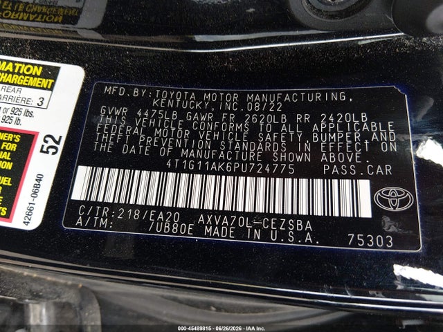 Продаж на аукціоні авто 2023 Toyota Camry Se Night Shade/se, vin: 4T1G11AK6PU724775, номер лоту: 45489815