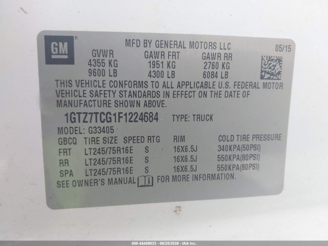 Продаж на аукціоні авто 2015 Gmc Savana 3500 Work Van, vin: 1GTZ7TCG1F1224684, номер лоту: 45489823