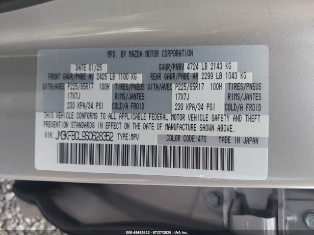 Aukcja sprzedaży 2025 Mazda Cx-5 2.5 S Preferred, vin: JM3KFBCL9S0628352, numer aukcji: 45489832