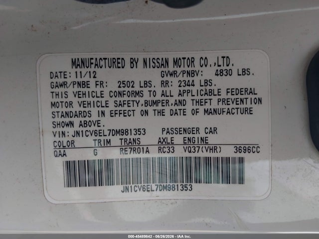 Продаж на аукціоні авто 2013 Infiniti G37x, vin: JN1CV6EL7DM981353, номер лоту: 45489842