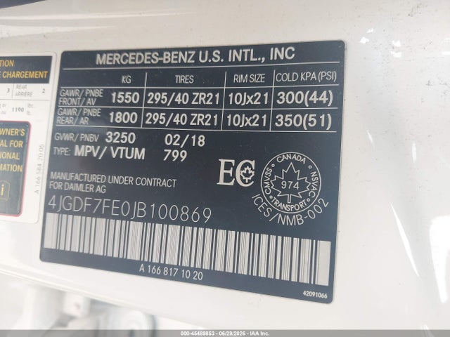 Aukcja sprzedaży 2018 Mercedes-benz Amg Gls 63 4matic, vin: 4JGDF7FE0JB100869, numer aukcji: 45489853