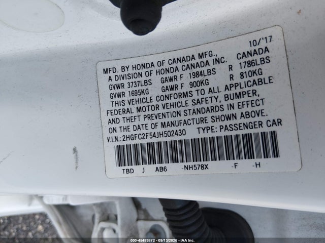 Aukcja sprzedaży 2018 Honda Civic Lx, vin: 2HGFC2F54JH502430, numer aukcji: 45489872
