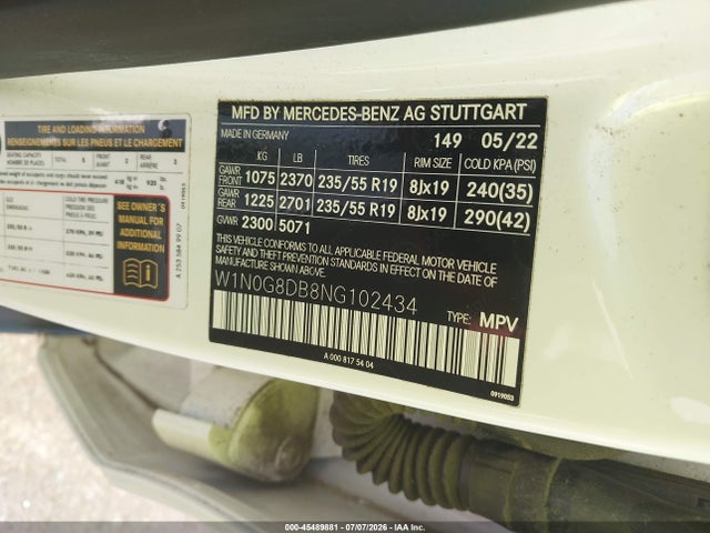 Продаж на аукціоні авто 2022 Mercedes-benz Glc 300 Suv, vin: W1N0G8DB8NG102434, номер лоту: 45489881