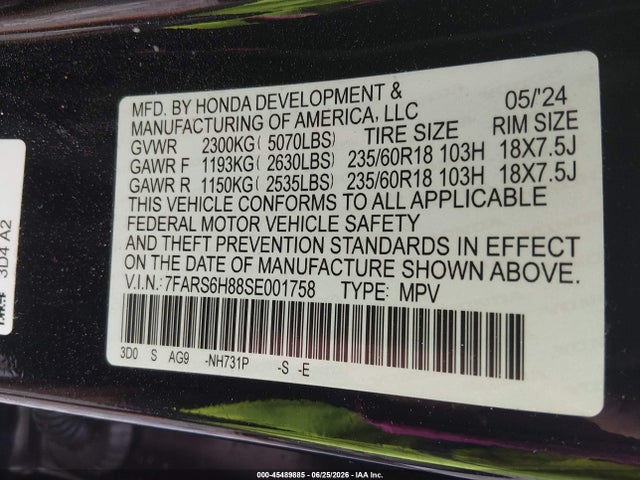 Продаж на аукціоні авто 2025 Honda Cr-v Hybrid Sport-l, vin: 7FARS6H88SE001758, номер лоту: 45489885