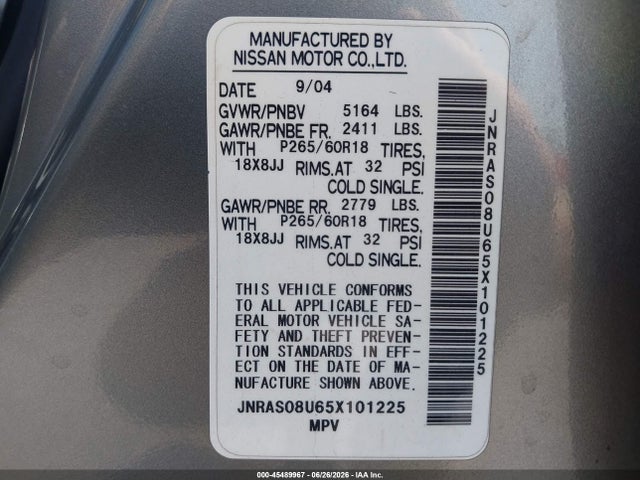 Продажа на аукционе авто 2005 Infiniti Fx35, vin: JNRAS08U65X101225, номер лота: 45489967