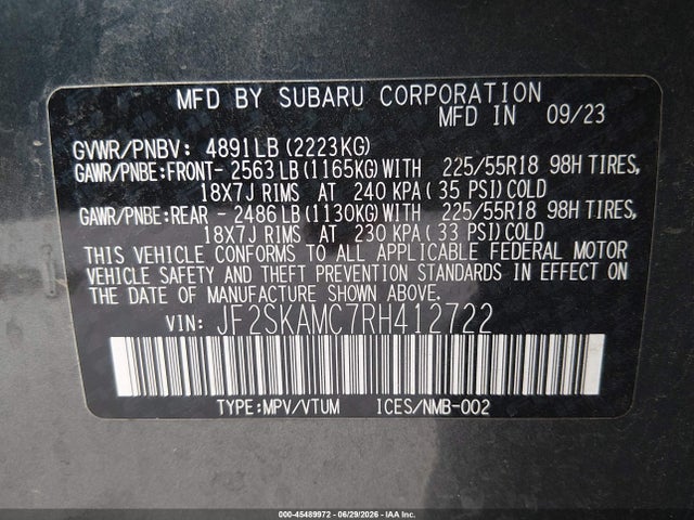Aukcja sprzedaży 2024 Subaru Forester Touring, vin: JF2SKAMC7RH412722, numer aukcji: 45489972