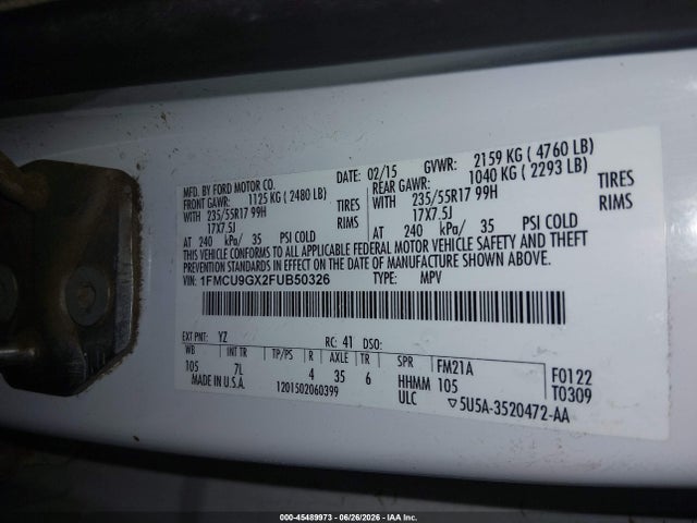Ford ESCAPE SE 2015 1FMCU9GX2FUB50326 Image 9