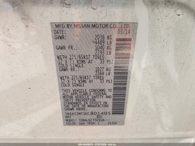 Nissan ROGUE SV 2014 5N1AT2MT1EC801405 Image 9