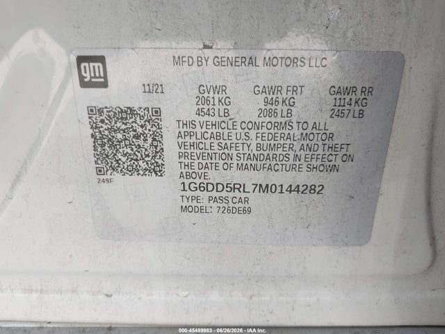 2021 Cadillac Ct4 V-series მანქანა იყიდება აუქციონზე, vin: 1G6DD5RL7M0144282, აუქციონის ნომერი: 45489983