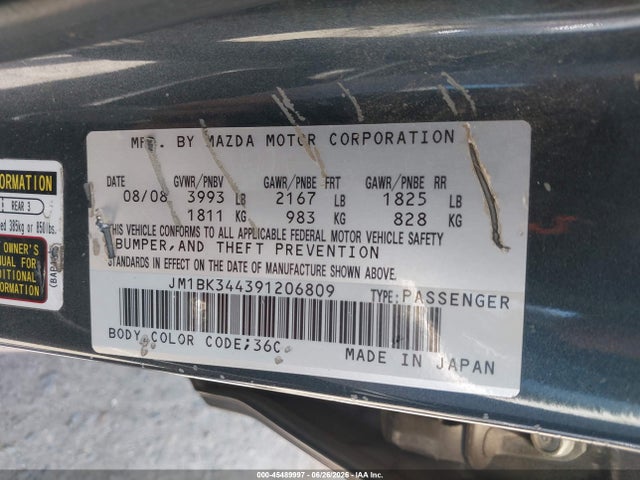 Aukcja sprzedaży 2009 Mazda Mazda3 S Sport, vin: JM1BK344391206809, numer aukcji: 45489997