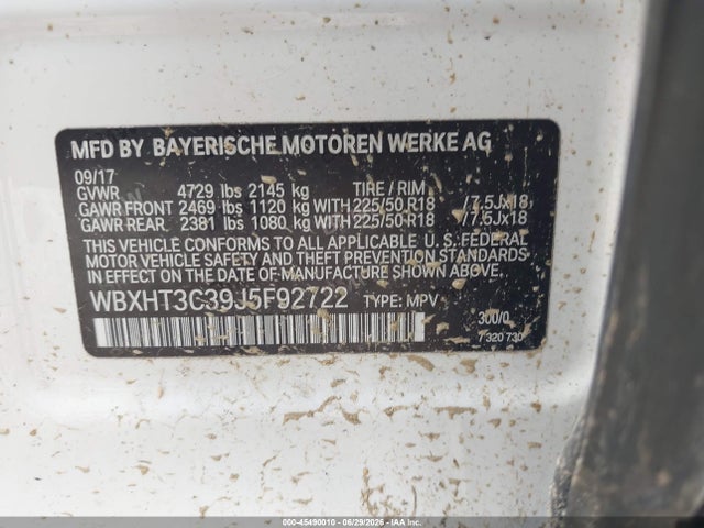 45490010 :رقم المزاد ، WBXHT3C39J5F92722 vin ، 2018 Bmw X1 Xdrive28i مزاد بيع