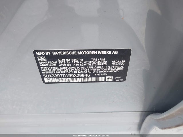 45490013 :رقم المزاد ، 5UX33DT01R9X29946 vin ، 2024 Bmw X4 Xdrive30i مزاد بيع
