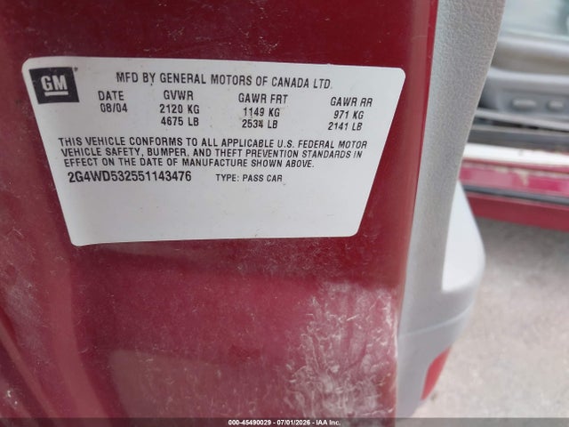 Aukcja sprzedaży 2005 Buick Lacrosse Cxl, vin: 2G4WD532551143476, numer aukcji: 45490029