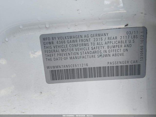 Aukcja sprzedaży 2012 Volkswagen Cc R-line, vin: WVWMN7AN5CE511216, numer aukcji: 45490063