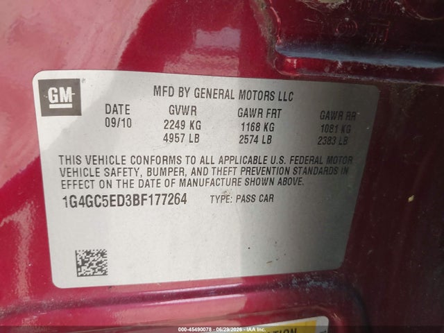 2011 Buick Lacrosse Cxl მანქანა იყიდება აუქციონზე, vin: 1G4GC5ED3BF177264, აუქციონის ნომერი: 45490078