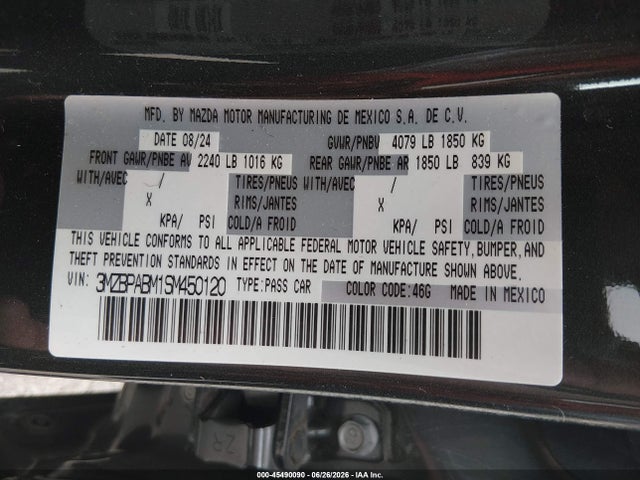 45490090 :رقم المزاد ، 3MZBPABM1SM450120 vin ، 2025 Mazda Mazda3 2.5 S Select Sport مزاد بيع