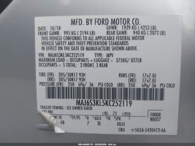 Ford Ecosport Titanium 2019 MAJ6S3KL5KC252119 Image 9