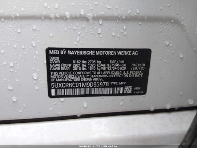 45490111 :رقم المزاد ، 5UXCR6C01M9D93978 vin ، 2021 Bmw X5 Xdrive40i مزاد بيع