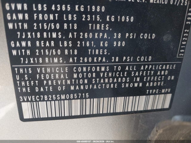 Продажа на аукционе авто 2025 Volkswagen Taos 1.5t Se, vin: 3VVEC7B25SM085715, номер лота: 45490187