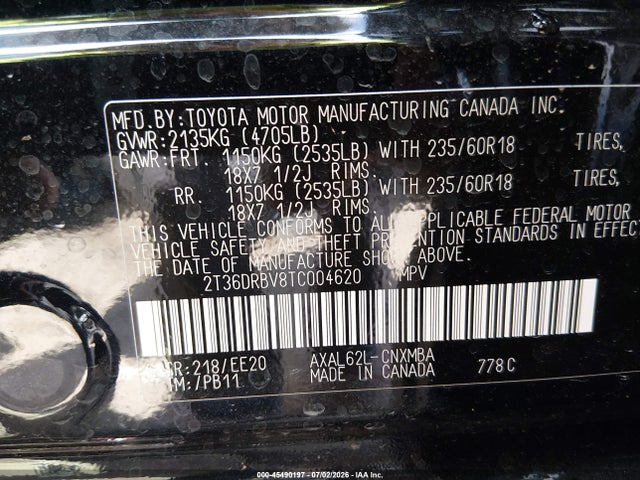 45490197 :رقم المزاد ، 2T36DRBV8TC004620 vin ، 2026 Toyota Rav4 Xle Premium مزاد بيع