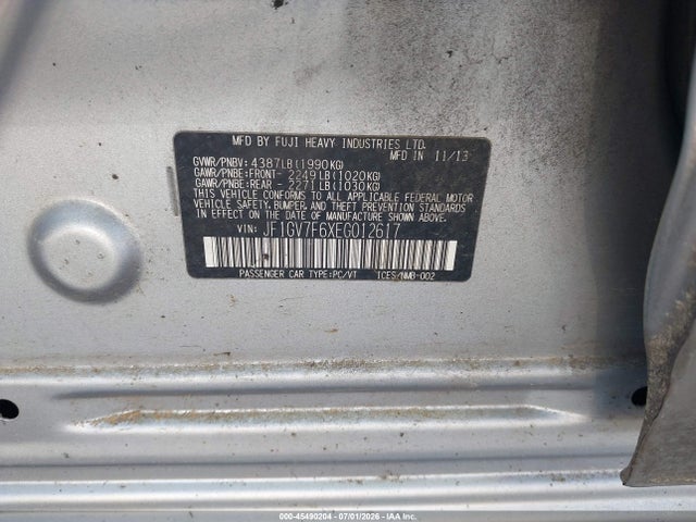 Продаж на аукціоні авто 2014 Subaru Impreza Wrx Limited, vin: JF1GV7F6XEG012617, номер лоту: 45490204
