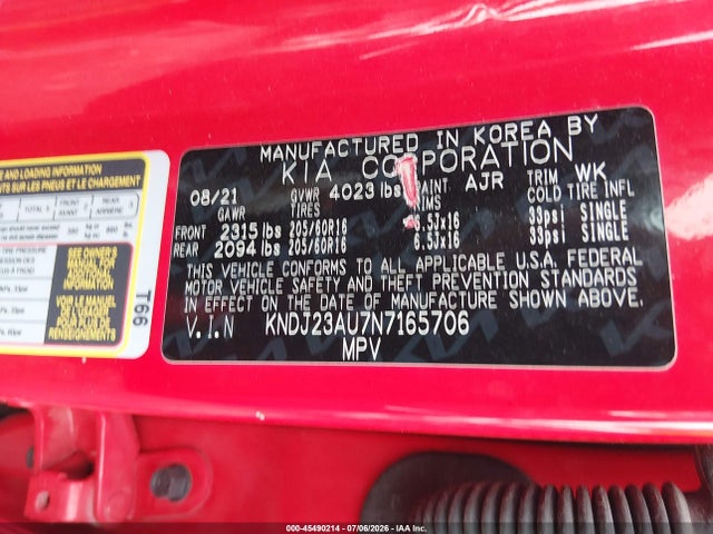 Aukcja sprzedaży 2022 Kia Soul Lx, vin: KNDJ23AU7N7165706, numer aukcji: 45490214