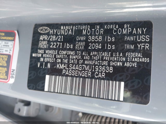 KMHLS4AG7MU193638 Hyundai ELANTRA SEL