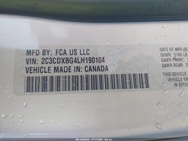 Продаж на аукціоні авто 2020 Dodge Charger Sxt Rwd, vin: 2C3CDXBG4LH190104, номер лоту: 45490224