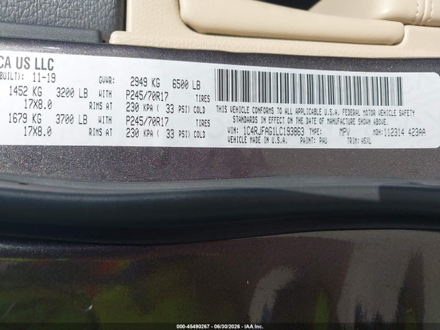 Продаж на аукціоні авто 2020 Jeep Grand Cherokee Laredo E 4x4, vin: 1C4RJFAG1LC193863, номер лоту: 45490267