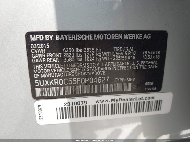Продажа на аукционе авто 2015 Bmw X5 Xdrive35i, vin: 5UXKR0C55F0P04627, номер лота: 45490303