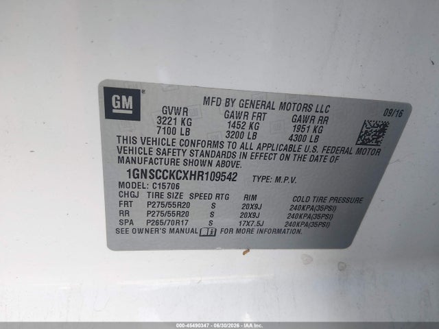 1GNSCCKCXHR109542 Chevrolet Tahoe Premier
