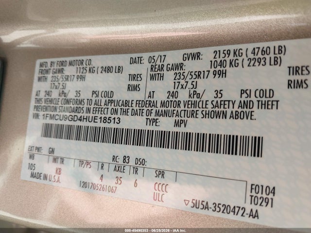 1FMCU9GD4HUE18513 Ford ESCAPE SE