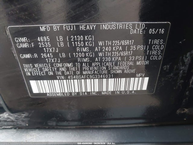 Subaru Outback 2.5i Premium 2016 4S4BSAFC9G3346031 Image 9